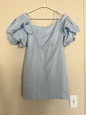 Powder Blue Ruched Puff-Sleeve Mini Dress Petal & Pup
